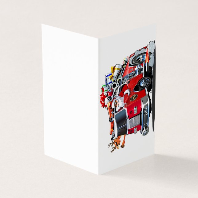 Tarjeta Camión de bomberos de Navidad de dibujos animados (Exterior)