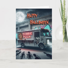 Tarjeta Camión De Comida Zombie Pizza En Halloween