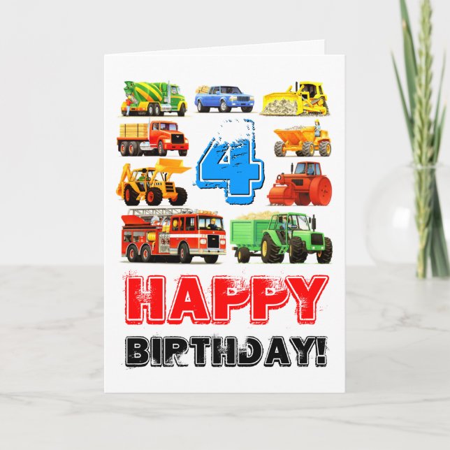 Tarjeta Camión de construcción de cuarto cumpleaños Person (Anverso)