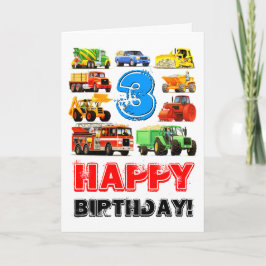 Tarjeta Camión de construcción de tercer cumpleaños para n