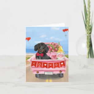 Tarjeta Camión de corazones del perro teckel día de San Va