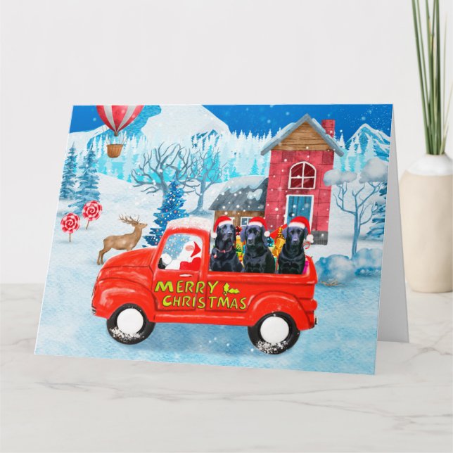 Tarjeta Camión de entrega de Navidad con perro Labrador en (Anverso)