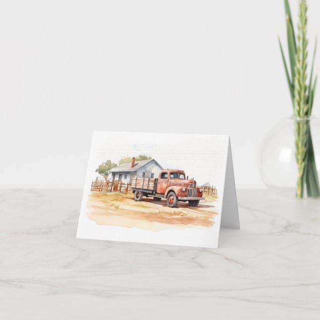 Tarjeta Camión de granja antiguo con casco antiguo en blan (Anverso)