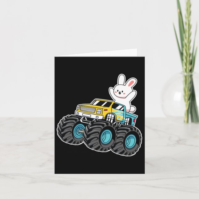 Tarjeta Camión de Monstruo de Conejo Cute Día de Pascua Ni (Anverso)