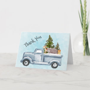 Tarjeta Camión de Navidad que transporta árboles y animale