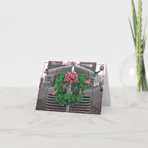 Tarjeta Camión De Recogida Antiguo Con Correa Para Navidad