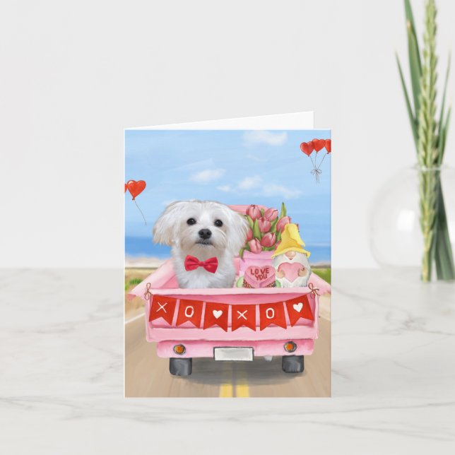 Tarjeta Camión de San Valentín para perros malteses (Anverso)