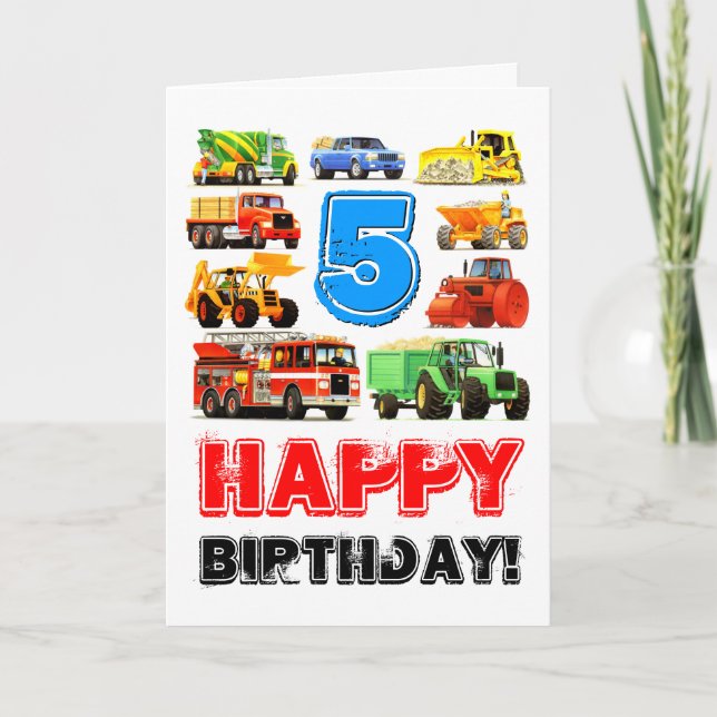 Tarjeta Camión grande de niños 5 cumpleaños (Anverso)