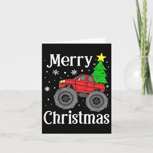 Tarjeta Camión Monster Merry Christmas Tree Kids (Anverso)