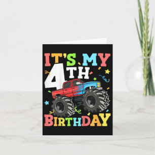 Tarjeta Camión monstrual infantil es mi cuarto cumpleaños 