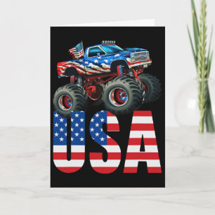 Tarjeta Camión Monstruo Bandera Americana 4 De Julio Carre