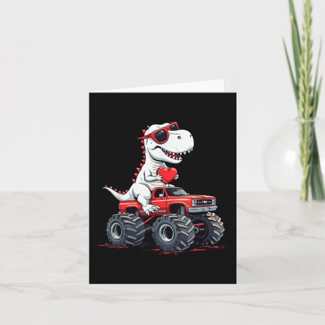 Tarjeta Camión Monstruo De Dinosaurios día de San Valentín (Anverso)