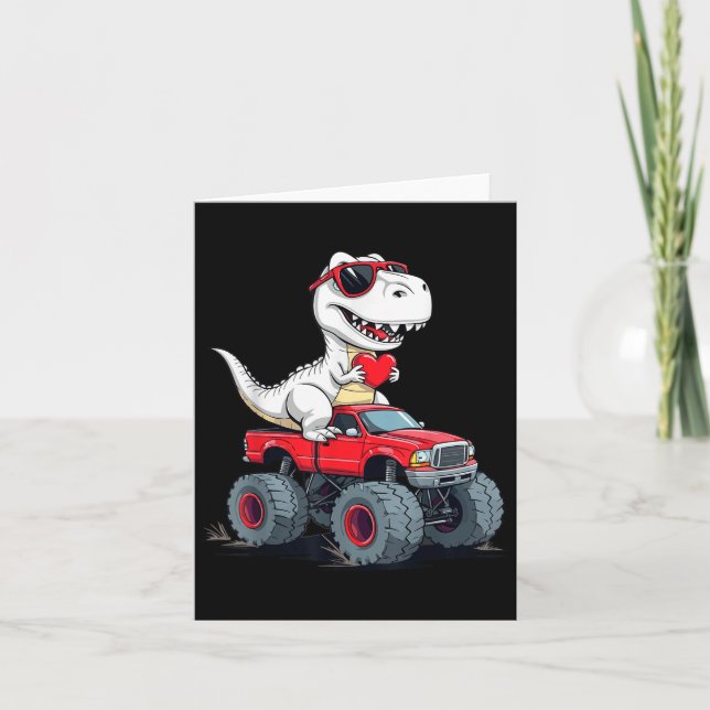 Tarjeta Camión Monstruo De Dinosaurios día de San Valentín (Anverso)