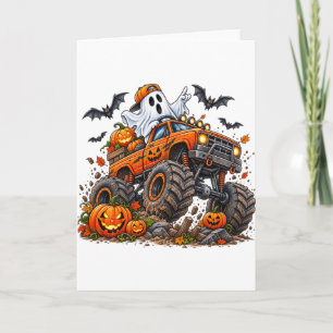 Tarjeta Camión Monstruo de Halloween Calabaza Fantasma Con
