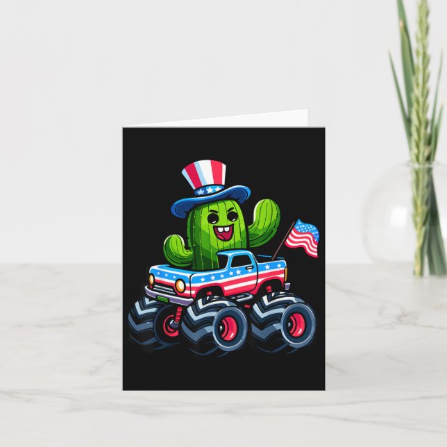 Tarjeta Camión Monstruo Montando Cactus 4 De Julio (Anverso)