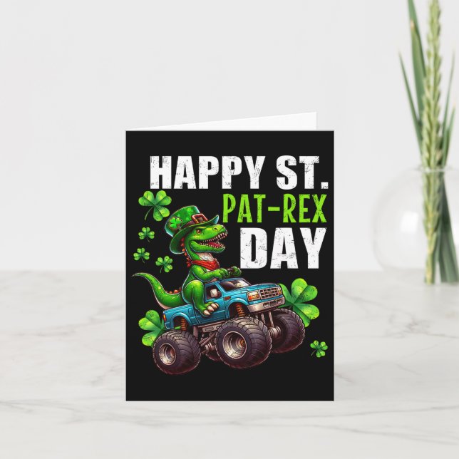 Tarjeta Camión Monstruo T-rex Día de San Patricio  (Anverso)