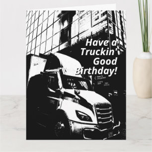 Tarjeta Camión Posterizado en Cumpleaños en Blanco y Negro