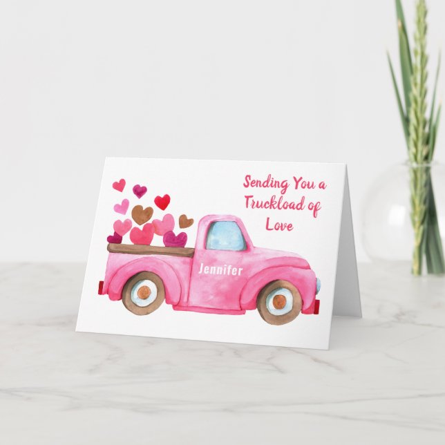 Tarjeta Camión retro Montones de amor rosa personalizado (Anverso)