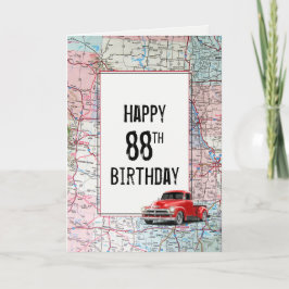 Tarjeta Camión Retro Rojo de Cumpleaños 88 en Mapa