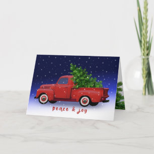 Tarjeta Camión Rojo Antiguo con Pino   Navidad