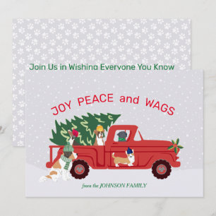 Tarjeta Camión Rojo Árbol de Navidad Perros viajando Navid