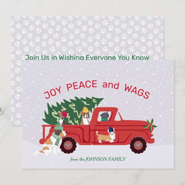 Tarjeta Camión Rojo Árbol de Navidad Perros viajando Navid (Anverso / Reverso)