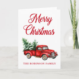 Tarjeta Camión Rojo color agua Feliz Navidad doblado