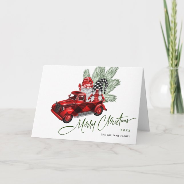 Tarjeta Camión rojo de búfalo retro engaña a Navidades rus (Anverso)