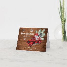 Tarjeta Camión rojo de búfalo retro engaña a Navidades rus