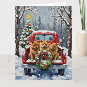 Tarjeta Camión Rojo de Navidad Chow Chow Festejo