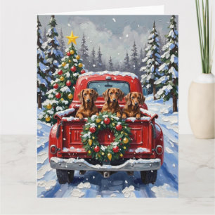 Tarjeta Camión Rojo de Navidad Dachshund Fiesta