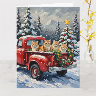 Tarjeta Camión Rojo Navideño Gato Persa Fiesta