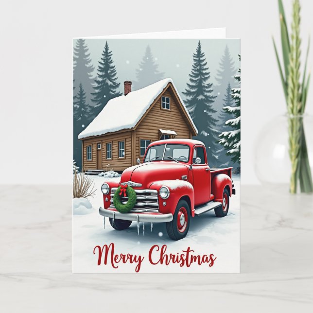 Tarjeta Camión Rojo Navideño Rústico (Anverso)