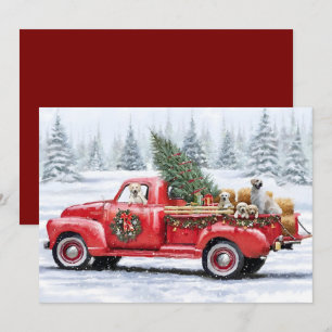 Tarjeta Camión Rojo Retro Vintage de Granja Navidad 2025