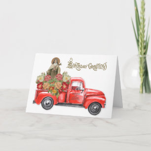 Tarjeta Camión Rojo Santo Terés Cumpleaños Católico