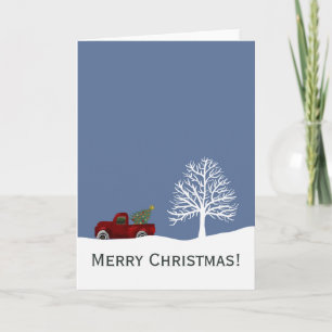 Tarjeta Camión rojo vintage retro con árbol de Navidad
