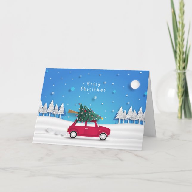 Tarjeta Camión Rojo Y Árbol De Navidad (Anverso)