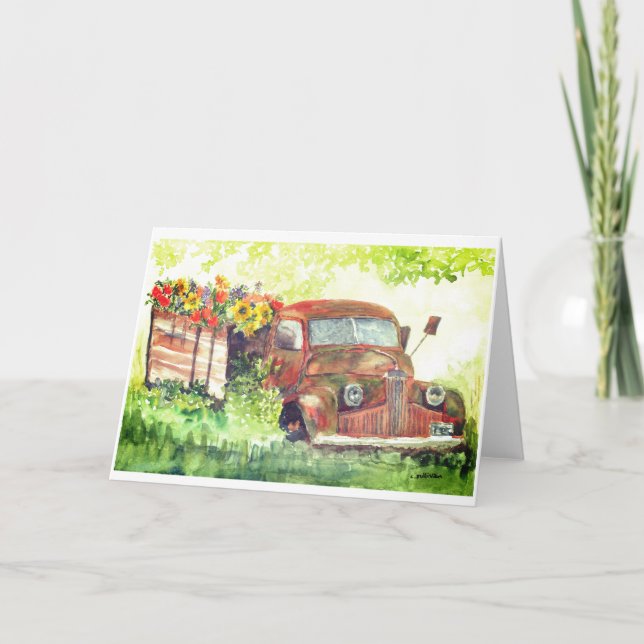 Tarjeta camión viejo cs.5 lleno de flores (Anverso)