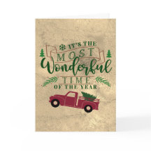 Camión vintage de árbol de Navidad con alegre cita