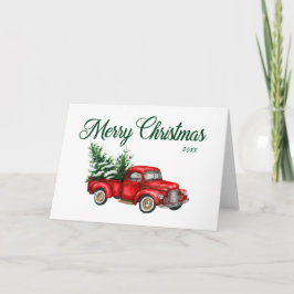 Tarjeta Camión Vintage de color de agua navideña de Feliz 