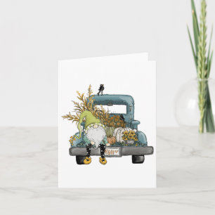 Tarjeta Camión Vintage De Gnome Y Calabaza