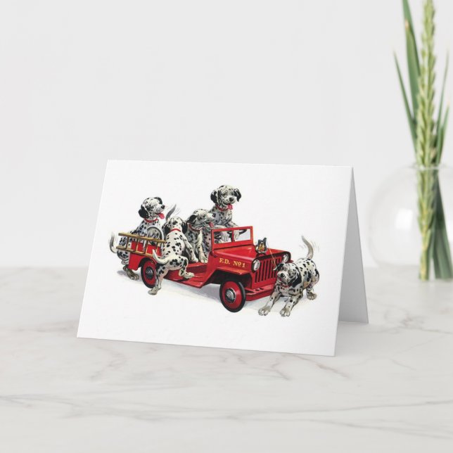 Tarjeta Camiones de Dalmacia con camión de bomberos (Anverso)