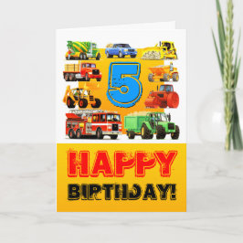 Tarjeta Camiones grandes 5 cumpleaños