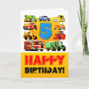 Tarjeta Camiones grandes 5 cumpleaños