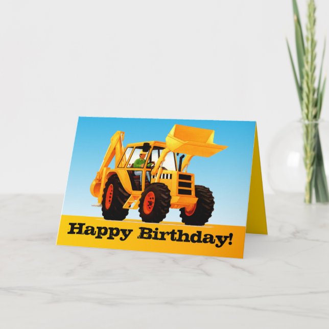 Tarjeta Camiones para niños - Personalizado Yellow Digger  (Anverso)