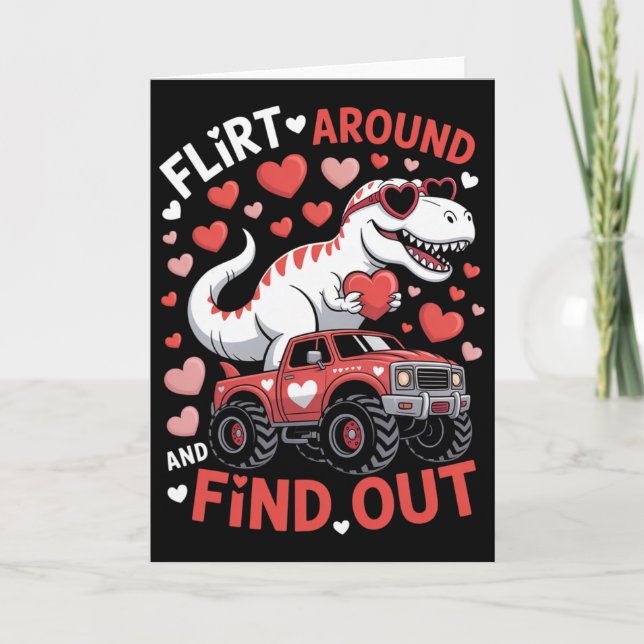 Tarjeta Camioneta Monstruo Dinosaurio de San Valentín Coqu (Anverso)