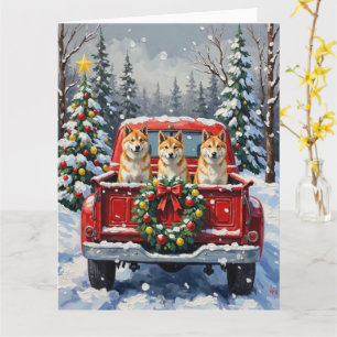 Tarjeta Camioneta Roja de Navidad Akita Fiesta