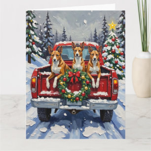 Tarjeta Camioneta Roja de Navidad Basenji Fiesta