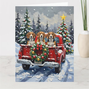 Tarjeta Camioneta Roja de Navidad Beagle Fiesta