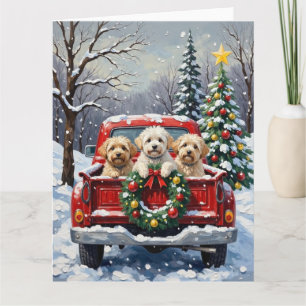 Tarjeta Camioneta Roja de Navidad Bichon Frise Fiesta